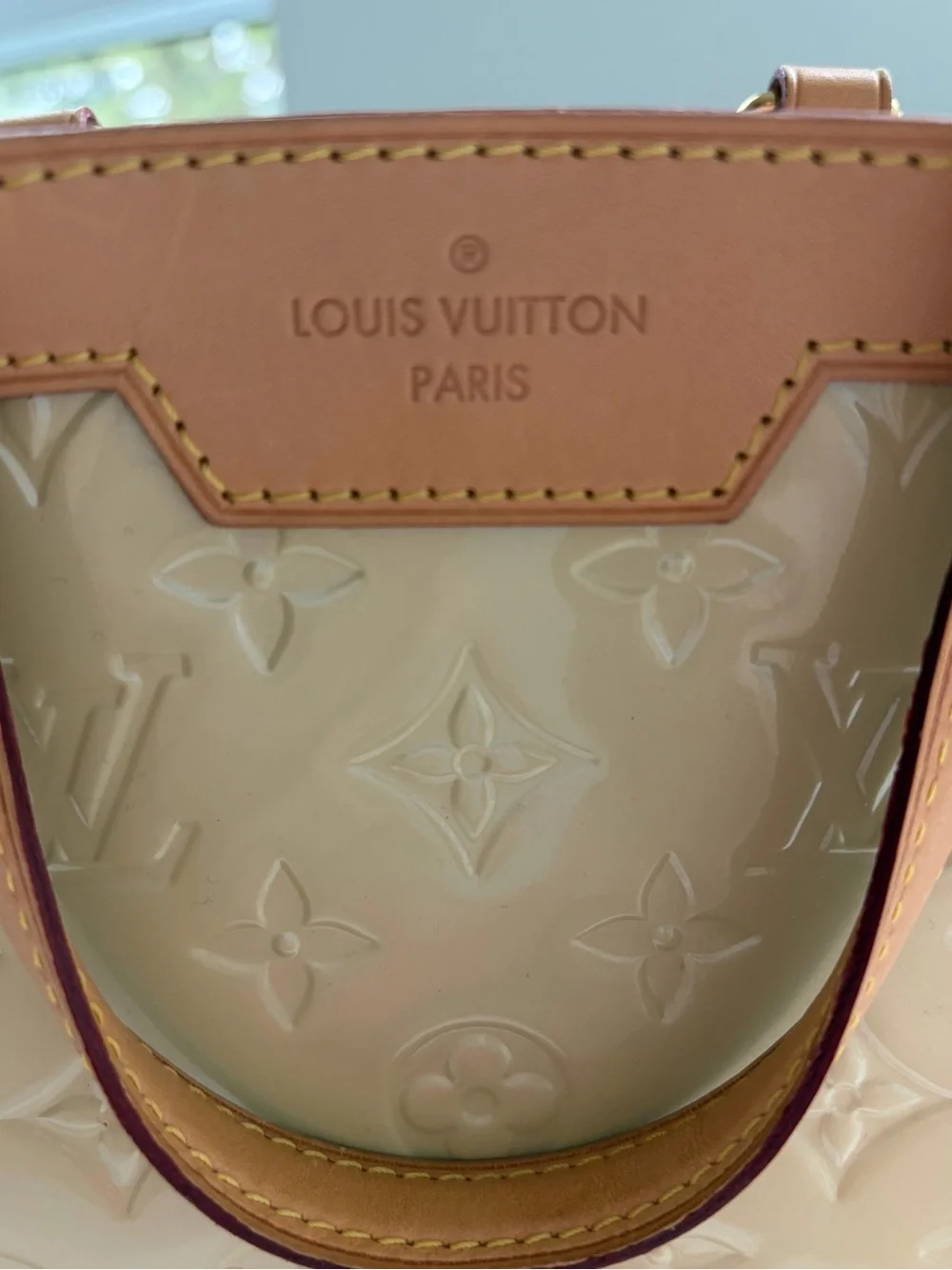 Louis Vuitton Patent Vernis Tote in Beige with Tan Trim